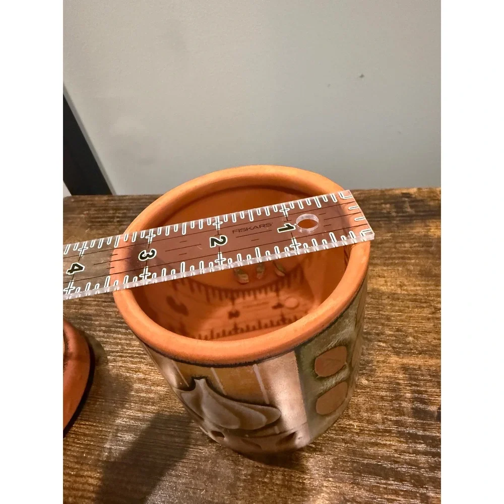 Terracotta Garlic Keeper Jar Hand Painted Rustic‎ Ceramic Storage Crock with Lid